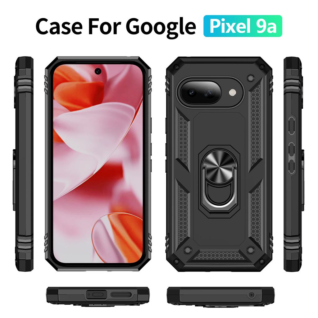 For Google Pixel 9a Case PC + TPU Phone Cover with Rotary Ring Kickstand