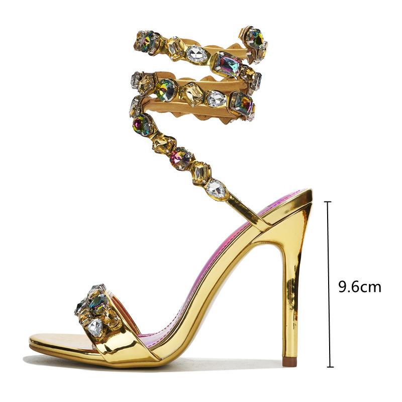Fashion Star style Luxury Crystal Embellished Wraparound Women Sandals Stiletto High heels Gladiator Sandals Summer Wedding Prom Shoes