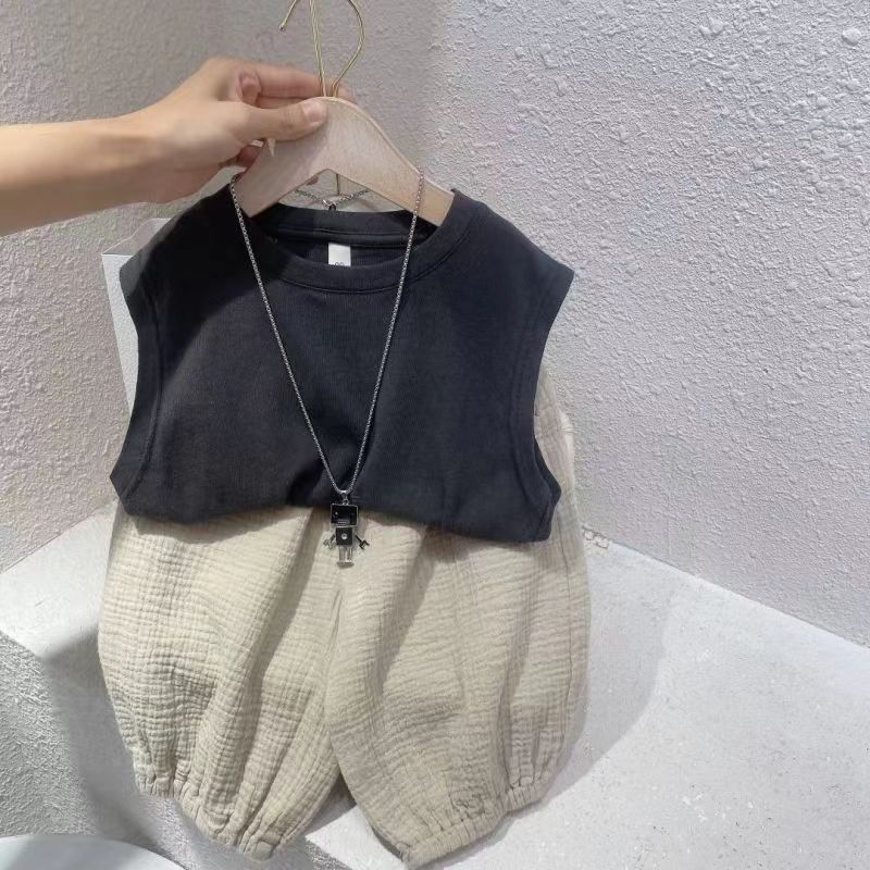 Boys' Vest Set Summer Children's Clothing Children's Baby Sleeveless Cropped Pants Two-piece Set Trendy