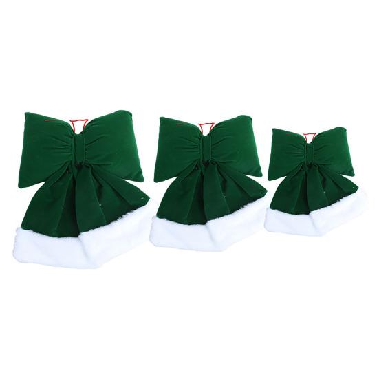 Velvet Christmas Bows Stuffed Plush Xmas Hanging Bows Ornament with Fluffy White Fur Trim for Holiday Tree Garland Fireplace Decoration