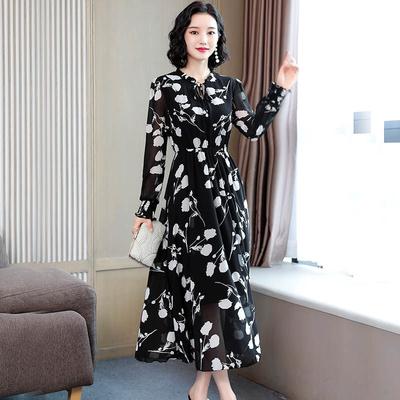 Robe élégante en mousseline à manches longues et coupe amincissante pour femmes de grande taille