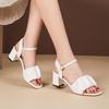 Fashion Low Sandals Woman Leather Buckle Strap All-Match Suit Female Beige Shoes Lady 2025 Med High Heels Large Size Low-heeled Comfort