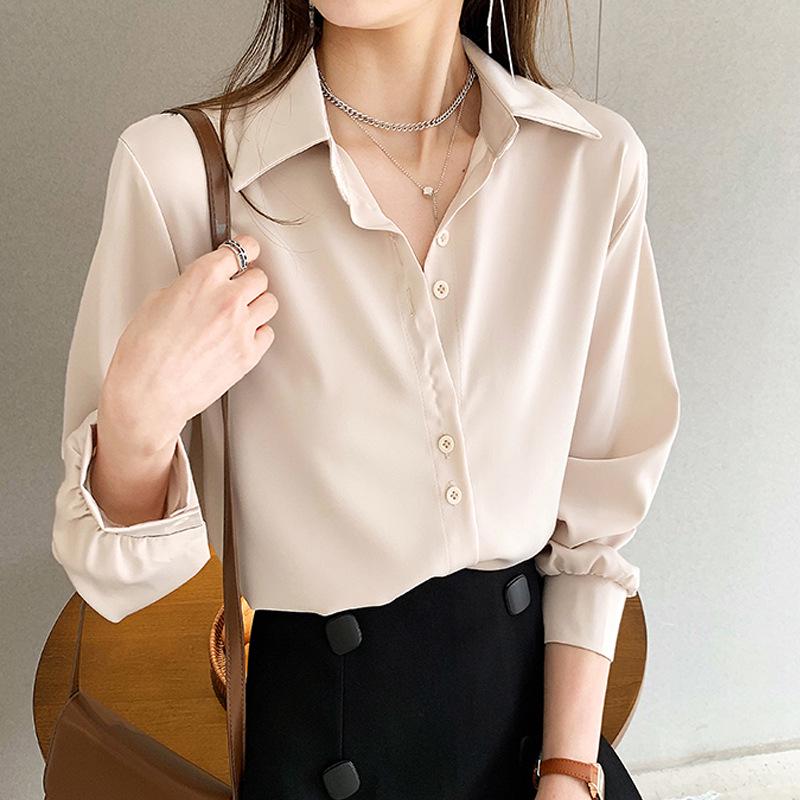 Women's Chic Long Sleeve White Chiffon Shirt - Early Autumn 2025 Style