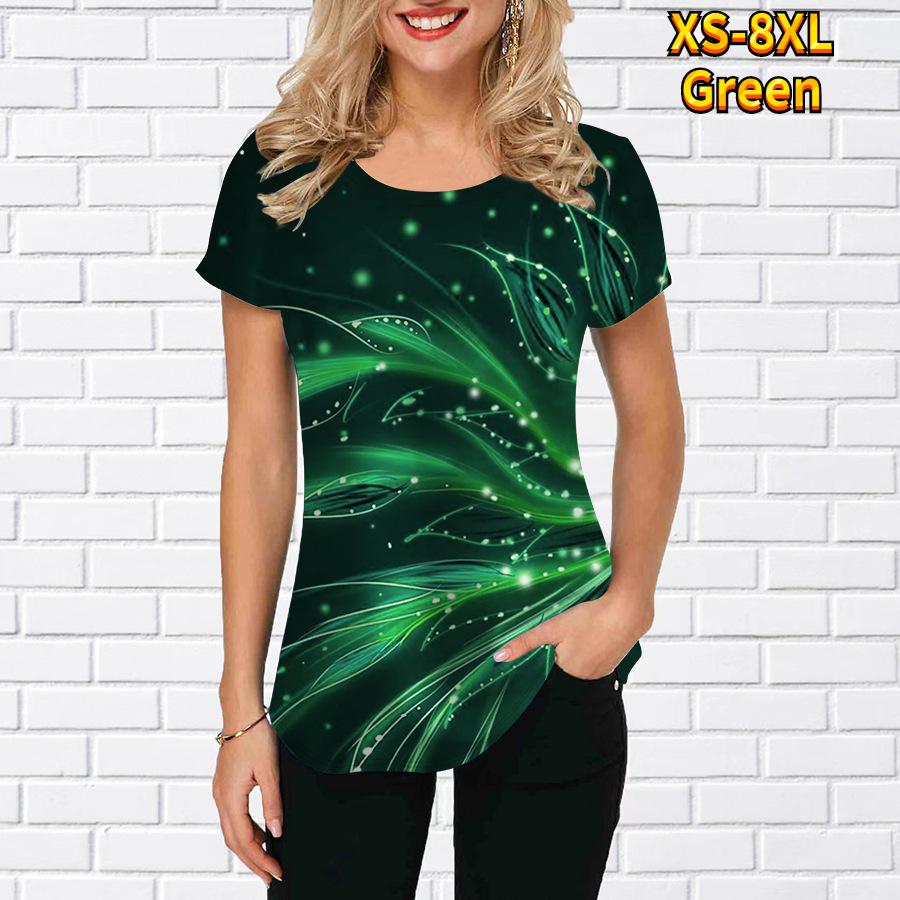 

Футболка женская QICED с 3D-принтом и воротником-стойкой, футболка с коротким рукавом XXXXXXXXXL зелёный