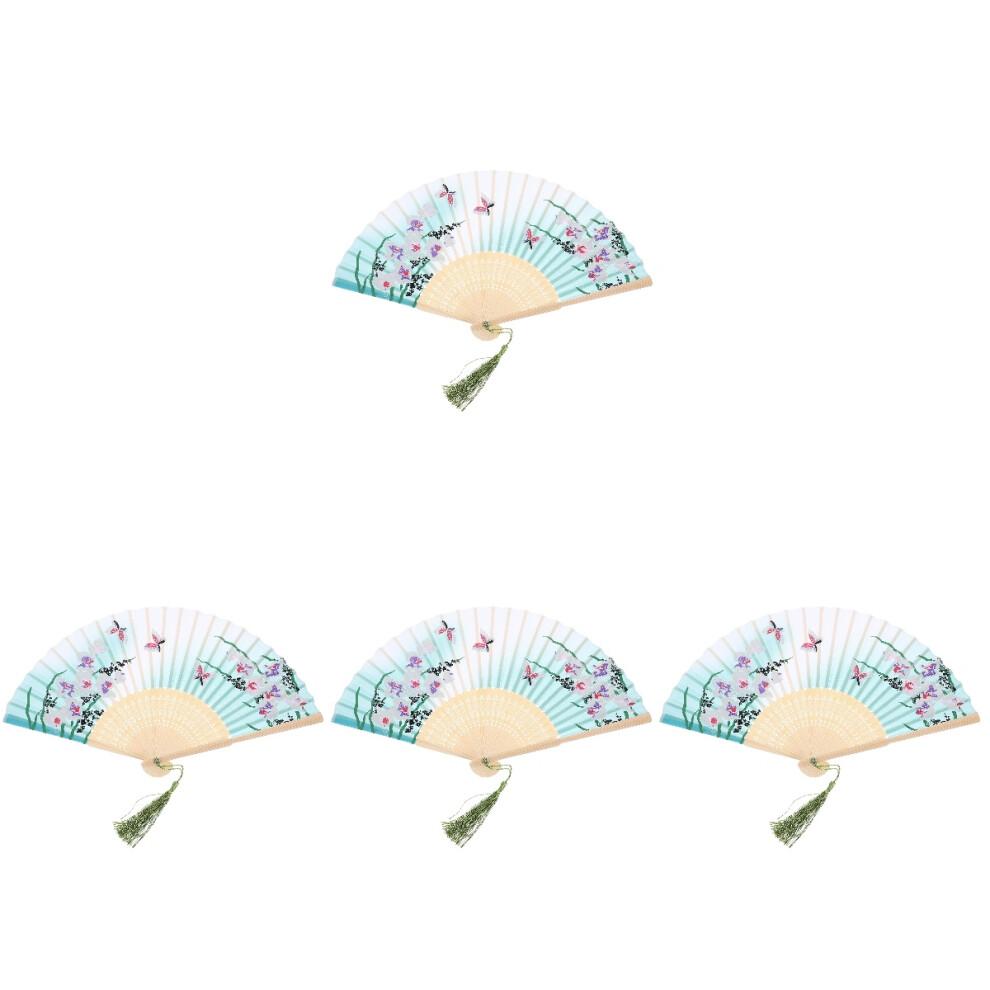 4Pcs Multicolor Bamboo Folding Fan Traditional Chinese Fan for Decor