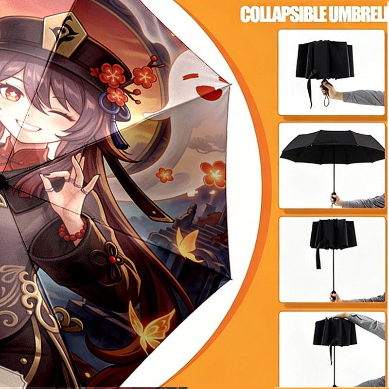 Custom Name Personalized Genshin Impact Print Umbrella, Auto Open Close, 8‑Rib Sturdy Frame, Commute Camping Hiking Use, Birthday Gift