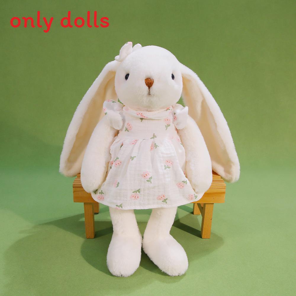 Plush Rabbit Toy With Bow And Dress Decoration Fur For Kids Birthday Gift