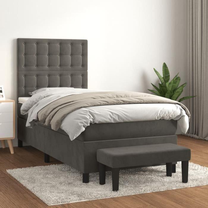 3138068 vidaXL Lit à sommier tapissier avec matelas Gris foncé 100x200 cm