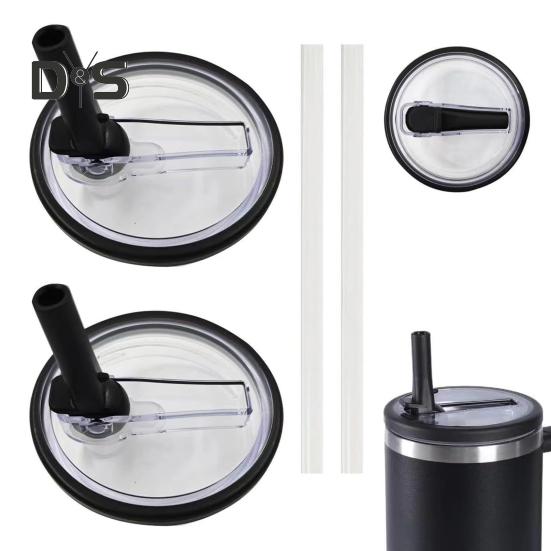 2 Pcs 40 Oz Tumbler Straw Lid with 2 Straws Leak-proof Reusable Replacement Lids Odor-free Dustproof Straw Lid for Stanley Tumbler