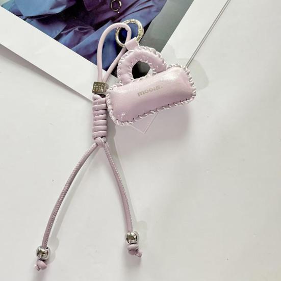 Leather Bag Pendant PU Leather Mini Bag Charm with Hand-Woven Rope