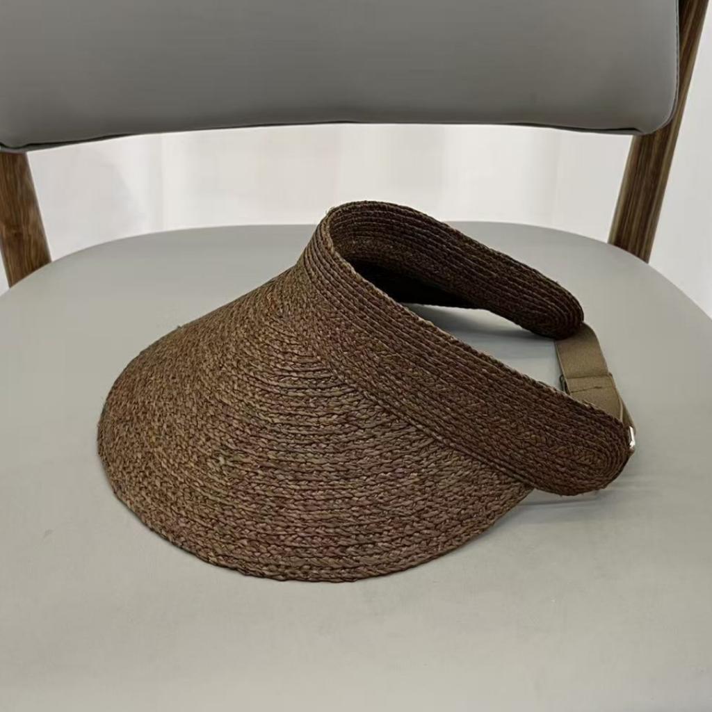 Japanese and Korean Single Raffia Empty Top Hat, Summer Female Sunshade Sunscreen Straw Hat, Large Brim, Light and Foldable