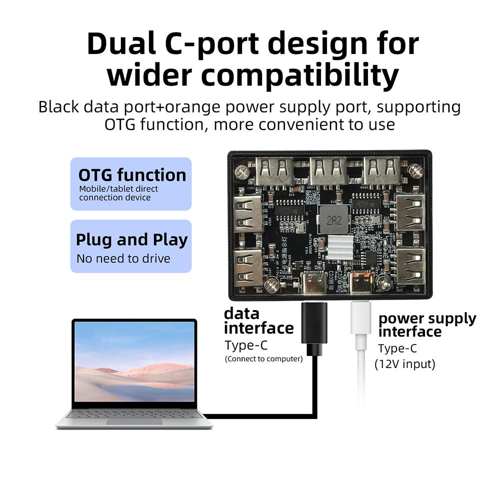 1 to 4 Port/7 Port HUB Module USB 2.0 Free Drive USB Splitter Electronic Development Expansion Board Type C power supply port