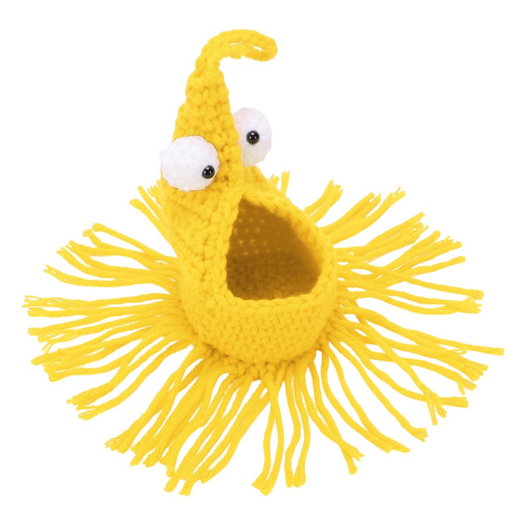 Crochet Plant Hanger Cute Storage Pouch Rear View Mirror Hanging Pendant for Car Bedroom Office Wedding Small Yellow