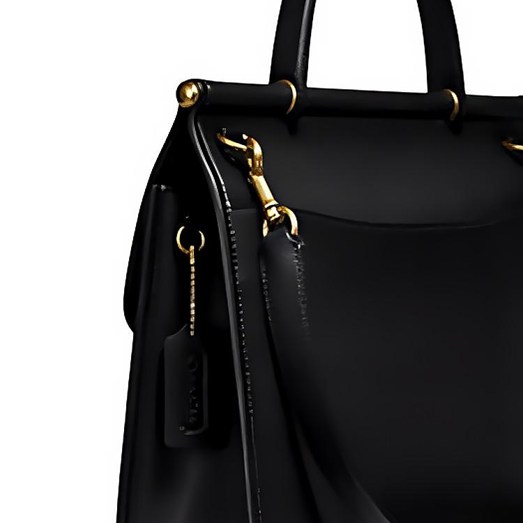 Coach Willis 25 Leather Top Handle Shoulder Bag Women Handbags Brass Black 5785-B4BK