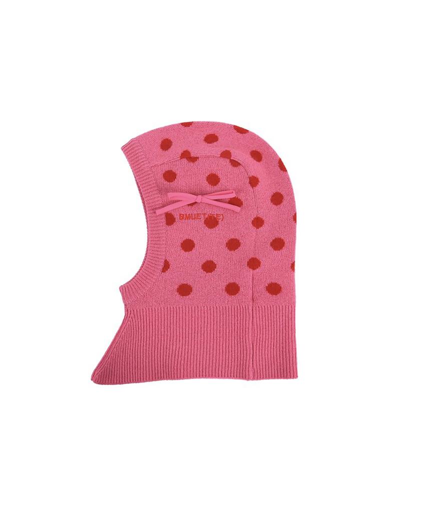 BMUETTE Dot Ribbon Knit Balaclava Pink