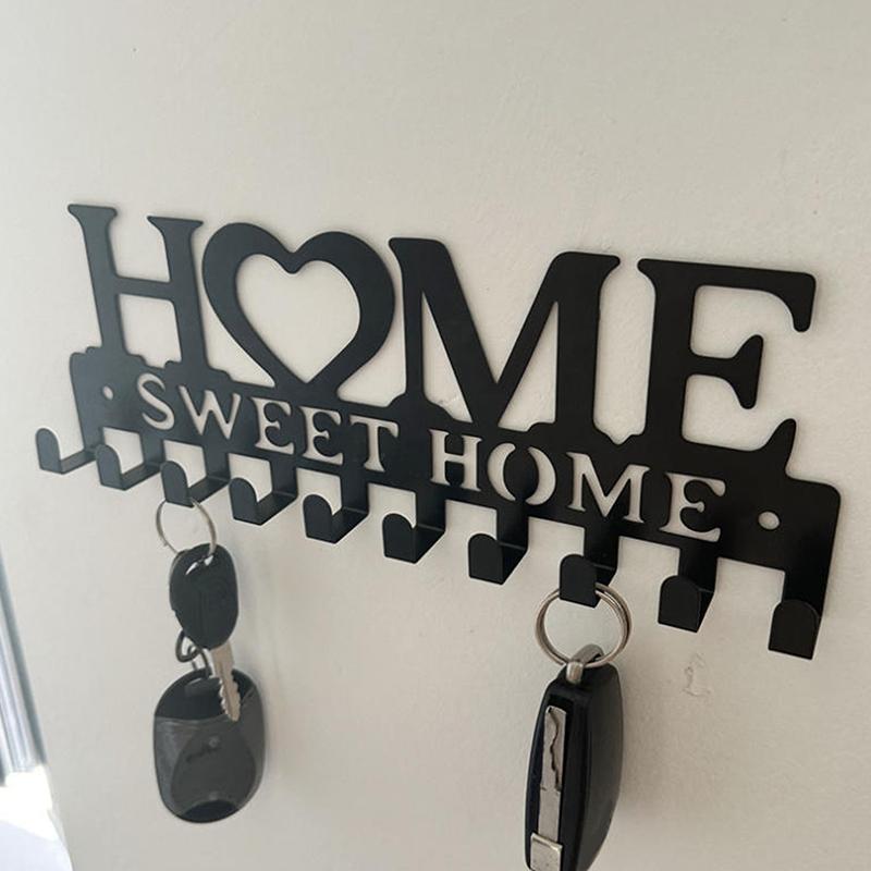 1Pcs Wall Mounted Decor Black Metal Key Holder Hook With Sweet Home Decorative Hook For Wall Coat Rack Storage Rack Wall Hanging