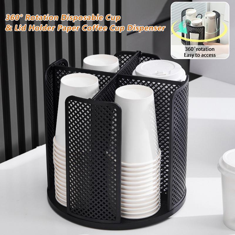 Úložný stojan s 360° rotací Držák na jednorázové kelímky a víčka Zásobník na kávové šálky Multifunkční organizéry na kelímky do kuchyně