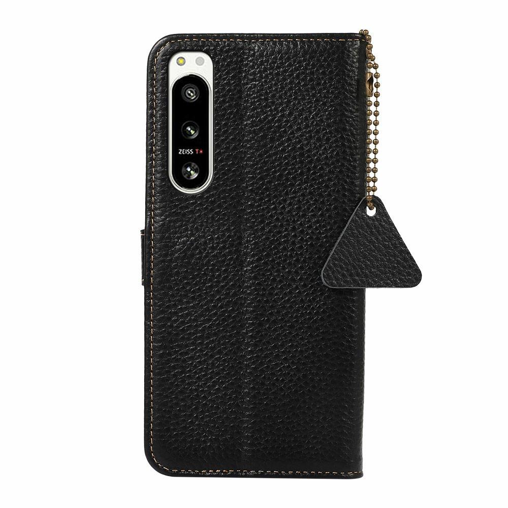 For Sony Xperia 5 IV 5G Case RFID Blocking Genuine Cow Leather Phone Cover Litchi Texture