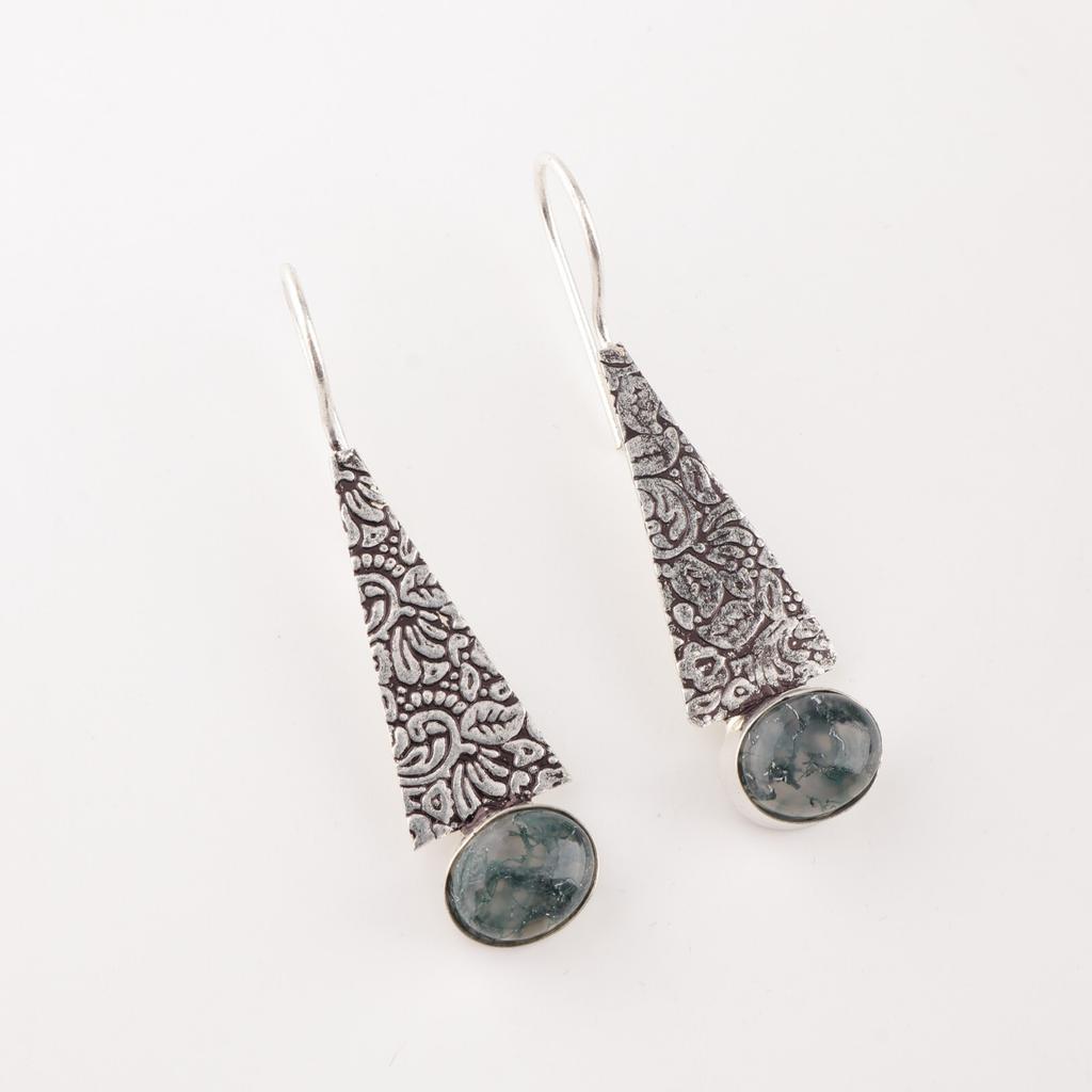 Natural Moss Agate 925 Sterling Silver Jewelry Handmade Earrings 1.9" For Women EE-165-29