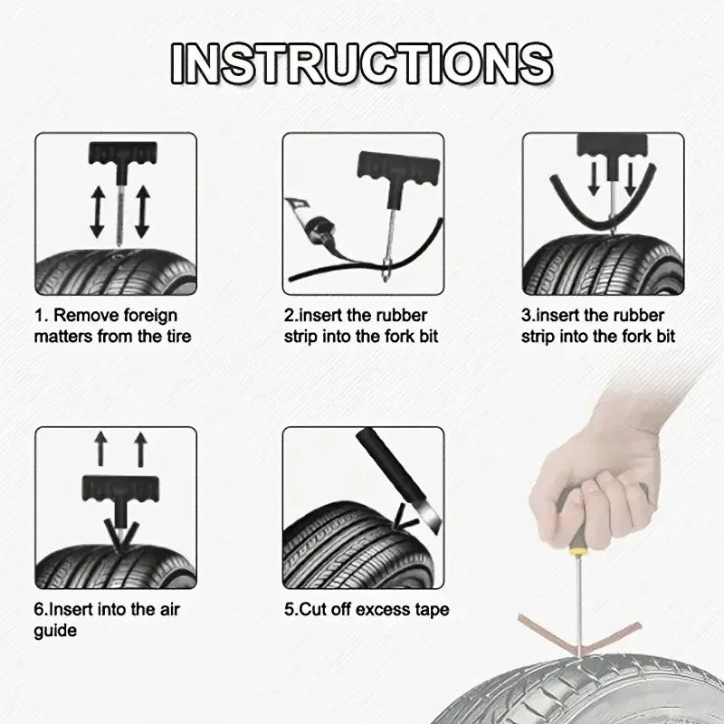Car Tire Puncture Repair Kit - Vacuum Plug Strips & Glue for Emergency Quick Patch (Tool Set)