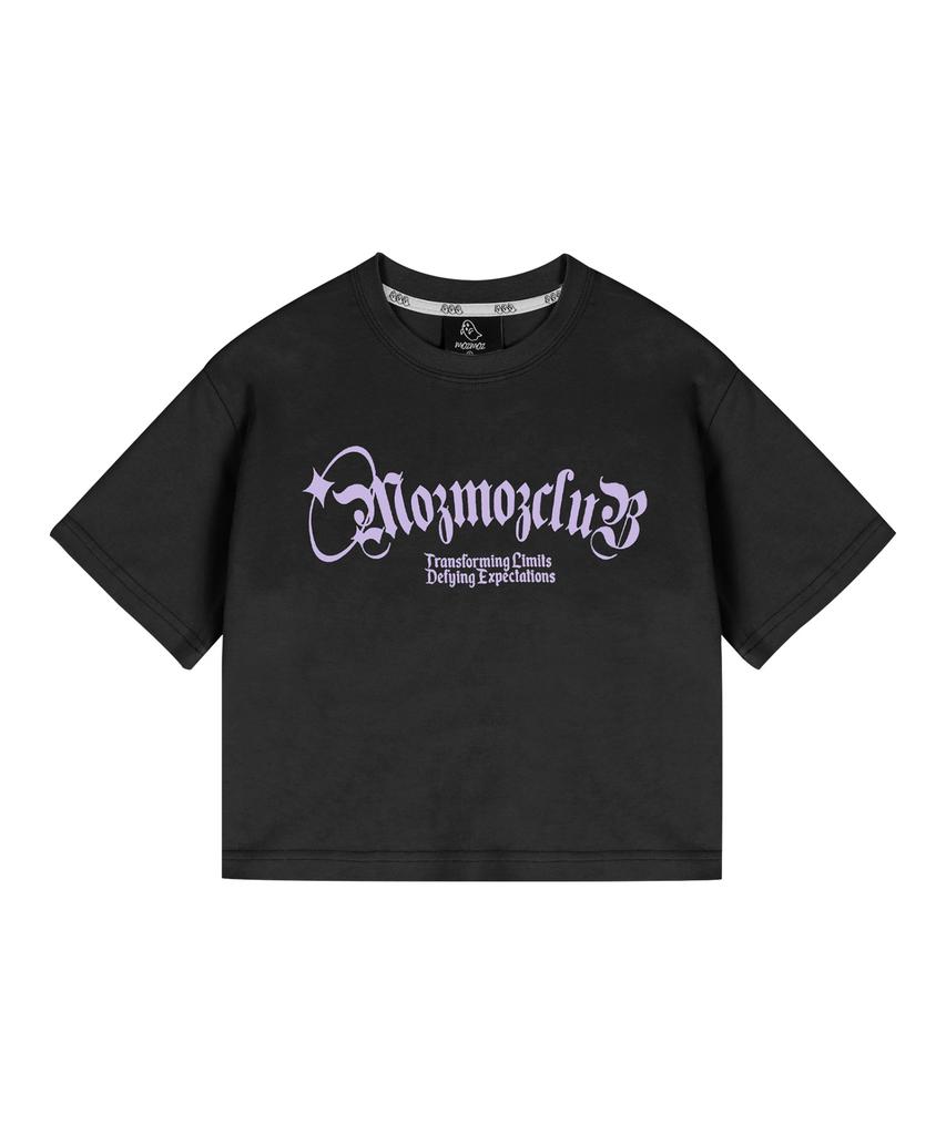 MOZMOZ Gothic Lettering Crop Short Sleeve T-Shirt Black