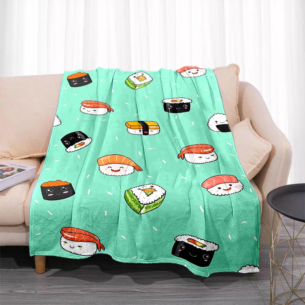 Cozy Cartoon Sushi Print Flannel Throw Blanket | Perfect for Couch, Bed, Office Naps & Travel | Unique Wearable Gift Idea 75cmx90cm