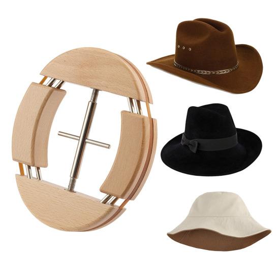 Hattblokk i tre Kraftig Formgiver/Utvider for Tilpasset Cowboyhatt Justerbar 4-veis Hattjekk-Utvider Passer Alle Herre- og Damehatter