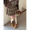 Plus Size Vintage Wool Plaid High-Waist A-Line Pleated Mini Skirt for Women - Spring/Autumn