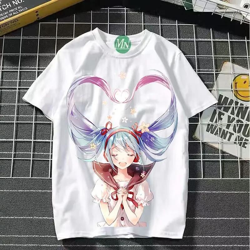 TXHatsune Miku Co-branded Animation 2D Short-sleeved T-shirt Cartoon Comic Printing Student Ladies Short-sleeved Clothes New Style