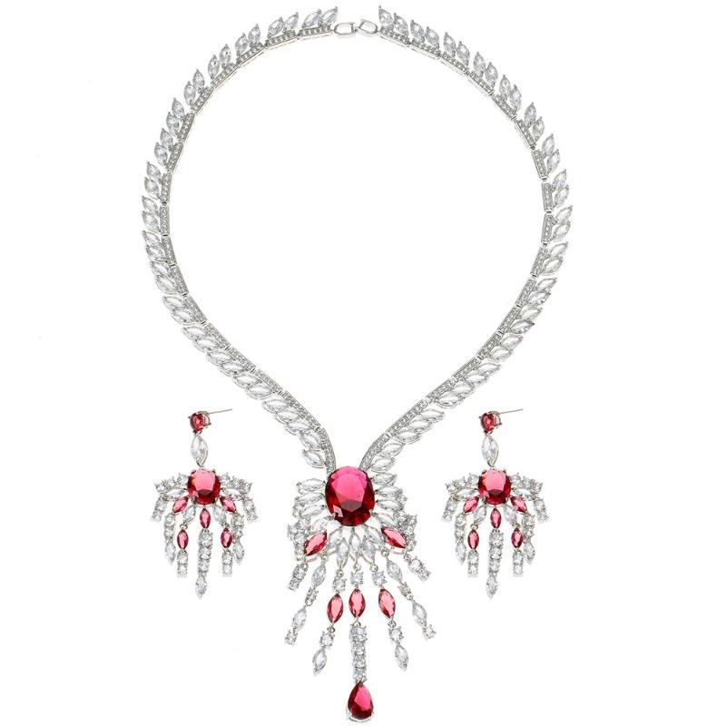 Premium Luxury Bridal Zircon Necklace Earrings Set Tassel Gala Wedding Dress Accessories Women