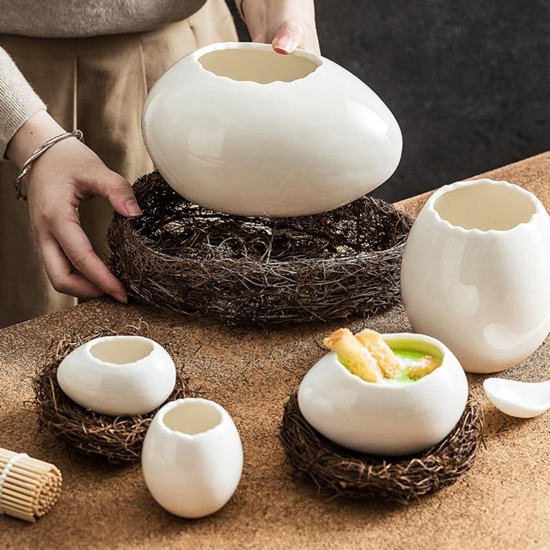 Bird Eggshell Serving Bowl Glossy Ceramic Decoration Bowl for Salad Fruit Display and Home Table Styling Use