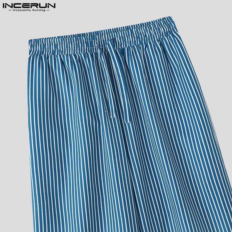 INCERUN Pantaloni Lungi Drepți Casual cu Șnur și Talie Elastică cu Gradient pentru Bărbați