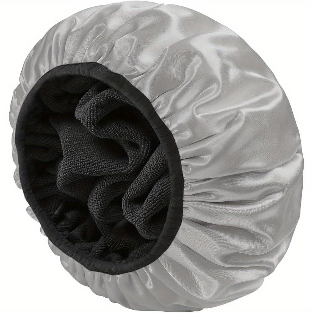 Triple Layer Shower Cap for Women Large Terry Lined Hair Cover Thick Hair Bath Cap Travel Friendly Grey Soft Elastic