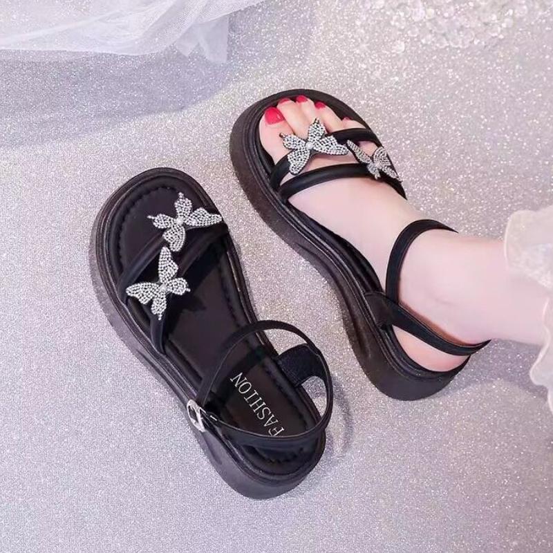 Fashion Crystal Butterfly Women Flats Platform Sandals Casual Shoes Fashion Summer Slippers Luxury 2025 New Trend Open Toe Woman Zapatos