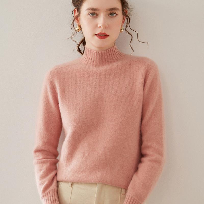 One-line Ready-to-wear Half-turtleneck Cashmere Sweater for Women In Autumn and Winter Soft Warmth Thickened Sweater Loose and Comfortable Base Shirt