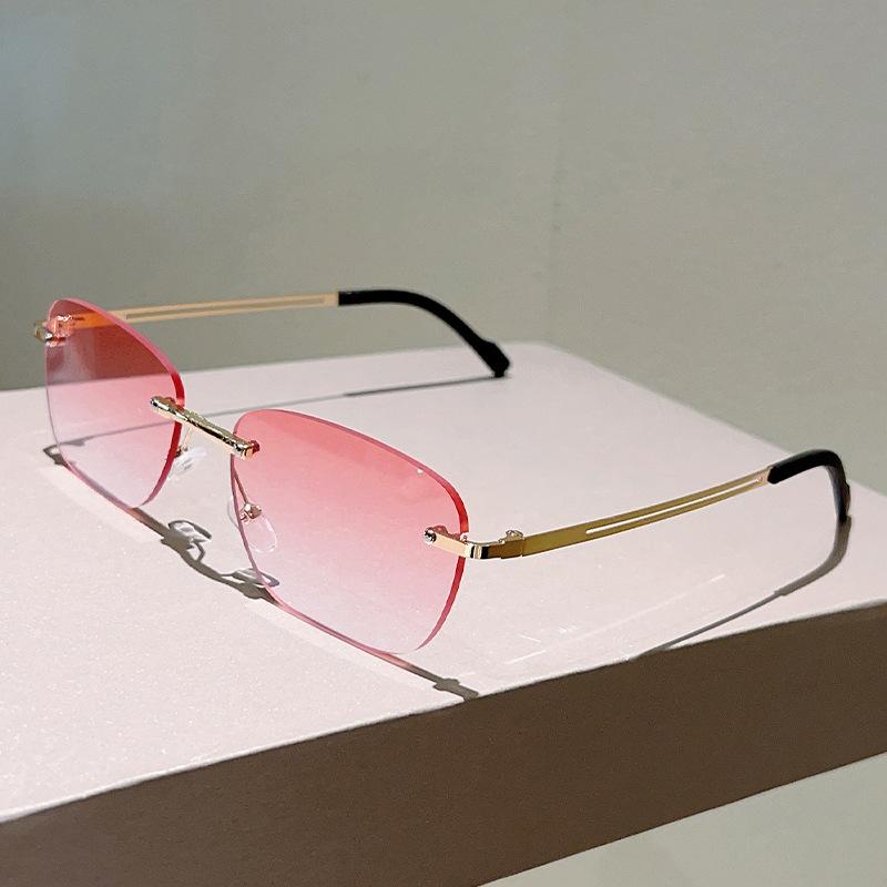 Vintage Rimless Sunglasses Women For Men Luxury Brand Designer Sun Glasses Punk Popular Pink Outdoor Lady Eyeglasses Uv400