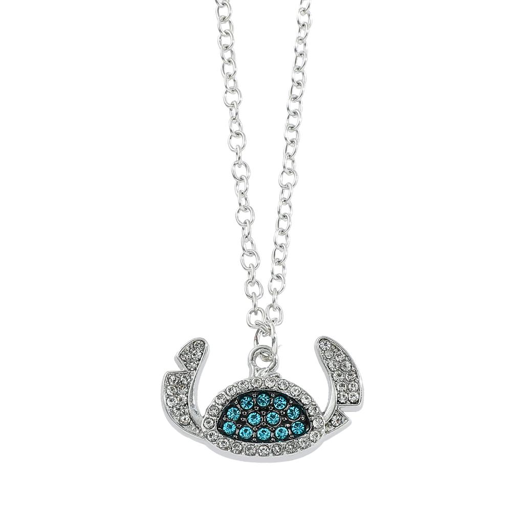 Cute Stitch Cartoon Pendant Necklace Jewelry Personality Sweater Chain with Filled Rhinestones for Women Gift