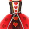Girls Queen of Hearts Costume Kids Halloween Dress Up Fancy Tutu Dress with Crown Classic Wonderland Red Queen Gown Clothes