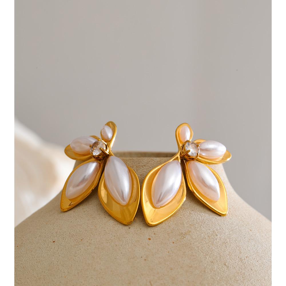 Yhpup Hot Style Simulated Pearls Zirconia Flower Stud Earrings Stainless Steel Fashion Chic Charming Jewelry Prevent Allergy