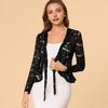 Lace Bolero for Women Tie Front Ruffle Hem Cardigan Long Sleeve Cover Up Jacket Formal Office Sheer Crop Shrug