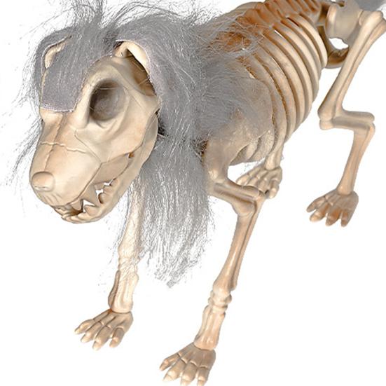 Halloween Skeleton Dog Decoration Posable Standing Dog Skeleton with Movable Joints Plastic Full Body Dog Bone with Mane