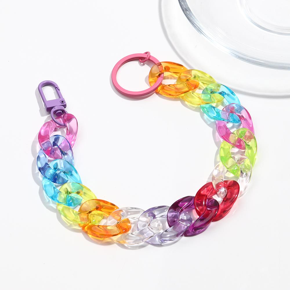 Colorful Acrylic Plastic Link Chain Keychain Creative Handmade Anti-lost Phone Key Ring For Women Girls DIY Jewelry Gifts