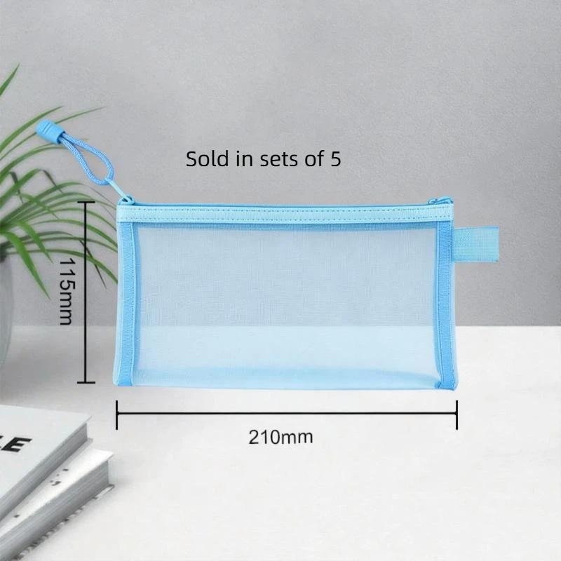 5 Pack Mesh Pencil Pouches With Transparent Design & Durable Zip For School Office Exam Stationery Storage