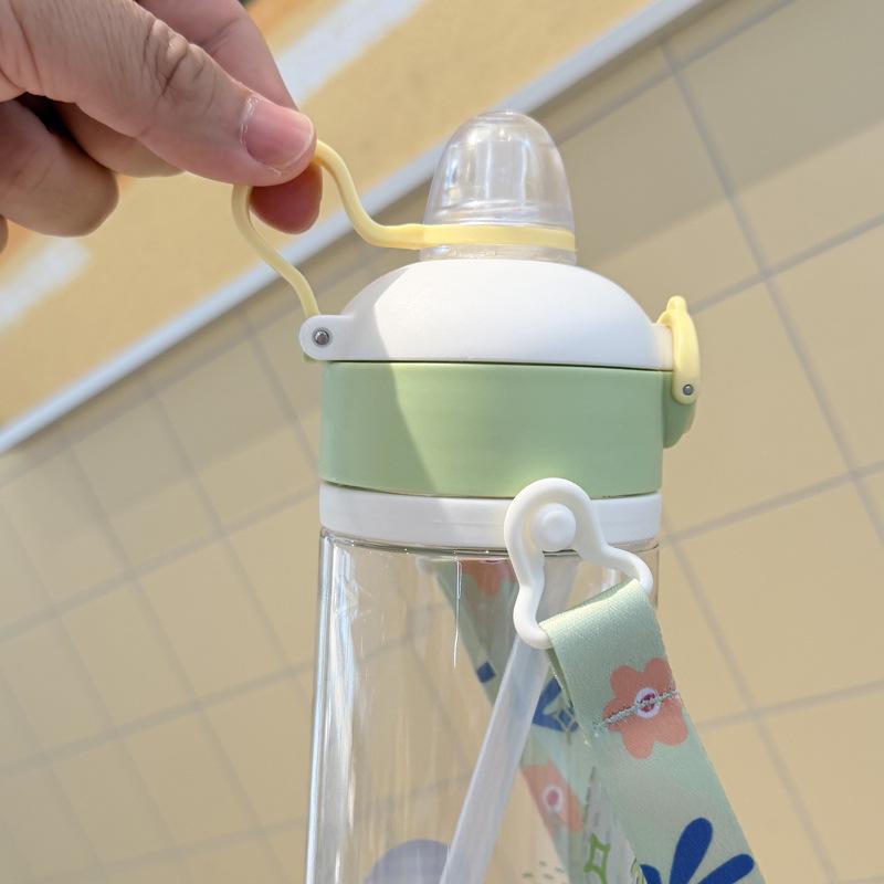 Tirtan Children's Cartoon Straw Cup - Portable Bounce Lid Plastic Water Bottle for Cute Students, Outdoor Sports, On-the-Go