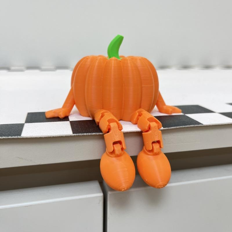 3D Articulated Sitting Posture Pumpkin Model Flexible Joints Poseable Halloween Decor Ornament Ideal Party Decoration Gift