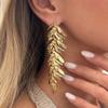 SHIXIN Vintage Wheat Spike Long Drop Earrings for Women Unique Gold Color Leaf Hanging Pendant Earrings Fashion Jewelry Gifts