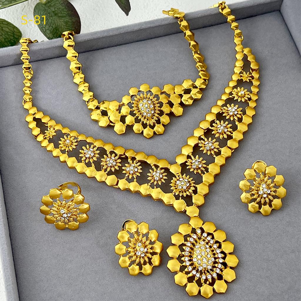 Middle East Dubai 24K Gold Jewelry Set Indian Women's Wedding Bridal Necklace Ring Earrings Bracelet Four-piece Set