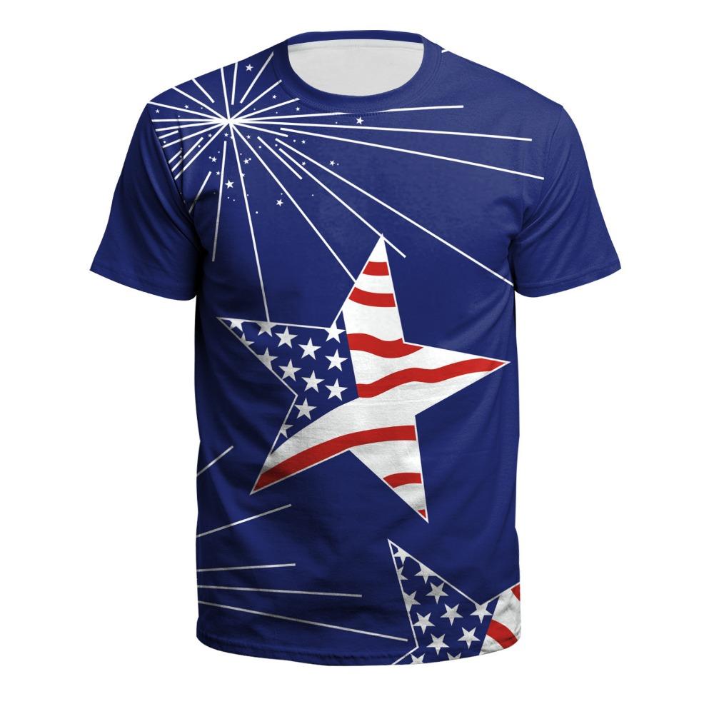 3D Digital Printed Flag Pattern Men's Casual and Comfortable Round Neck Short Sleeved T-shirt