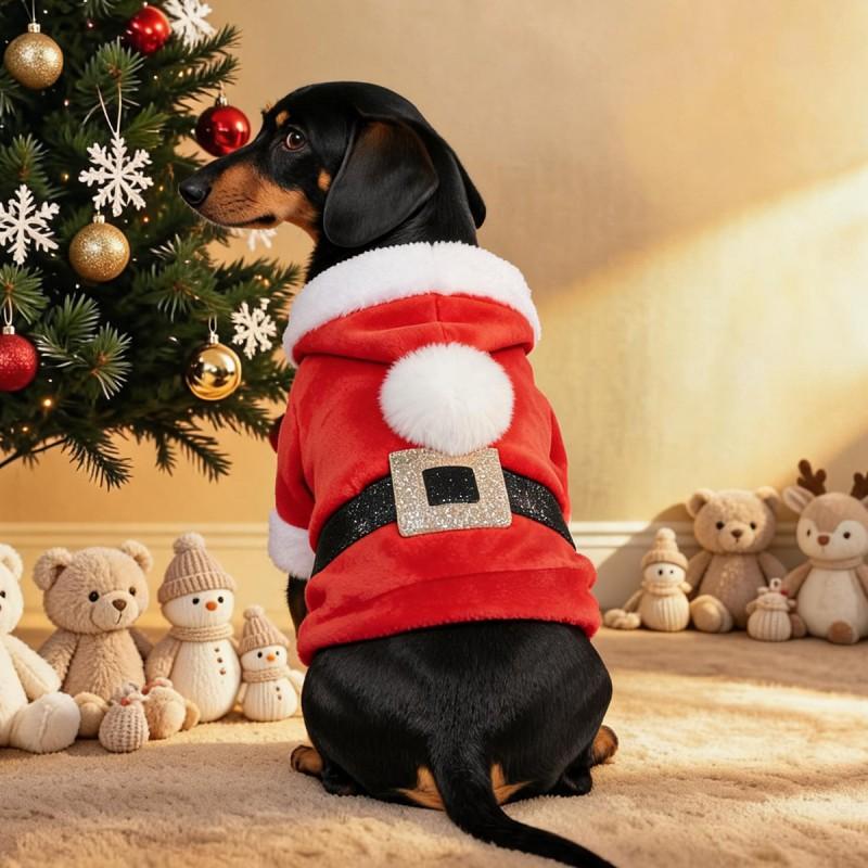 Pet Christmas Costume Santa Outfit Small Dogs Cats Warm Holiday Party Dress-Up Suit