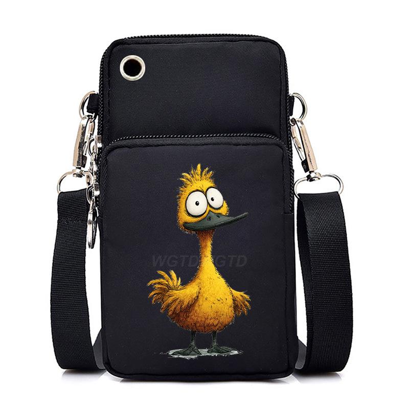 Funny Animals Personality Printing Black Oblique Span Small Bag Multifunctional Casual Portable Mobile Phone Bag